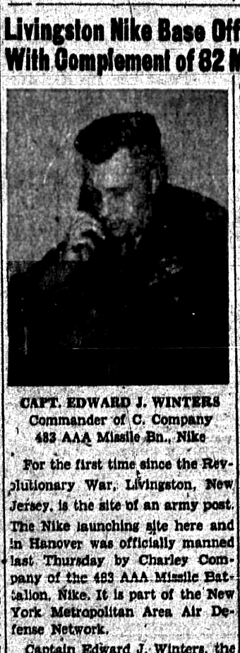 1956 newspaper clipping with a portrait of Captain Edward J. Winters