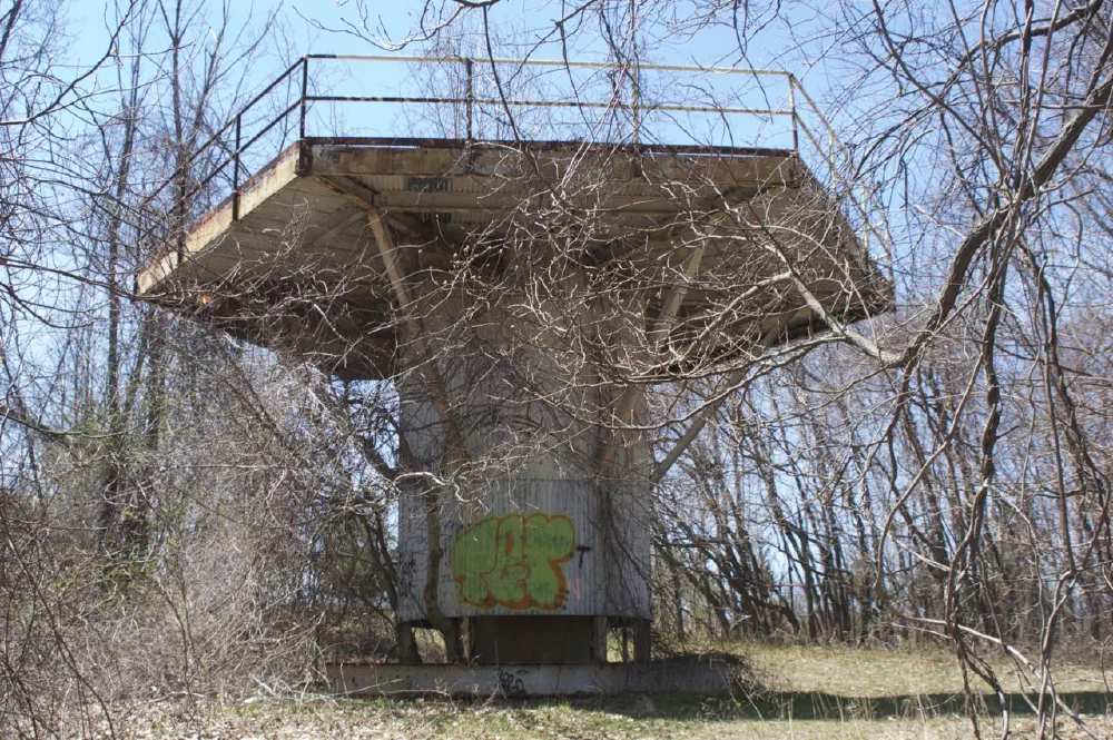 The old concrete radar tower from the Nike missile base, in the woods at Riker Hill